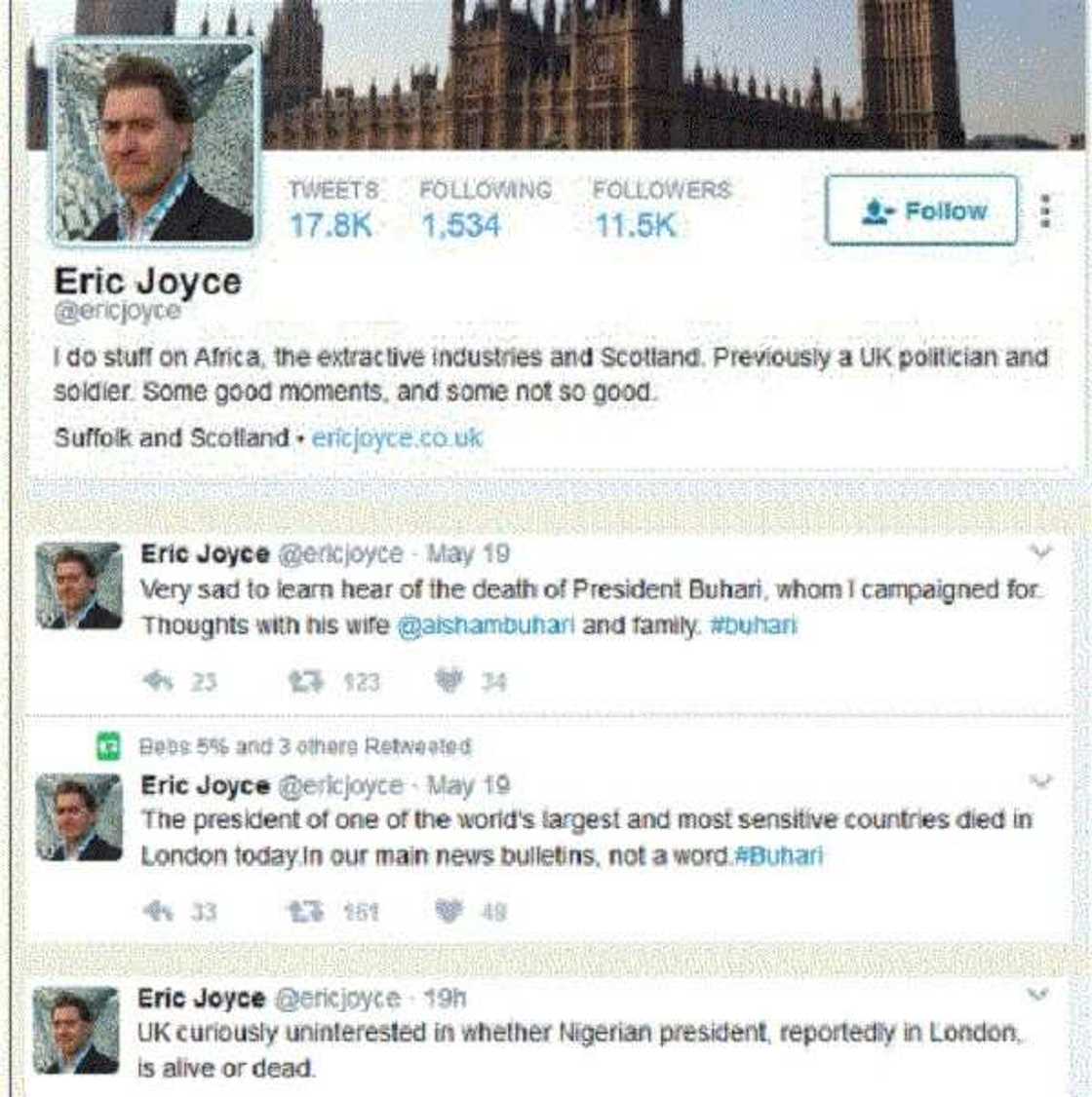 Ex-British lawmaker pronounces Buhari dead, Nigerians demand answers Ex-British lawmaker pronounces Buhari dead, Nigerians demand answers