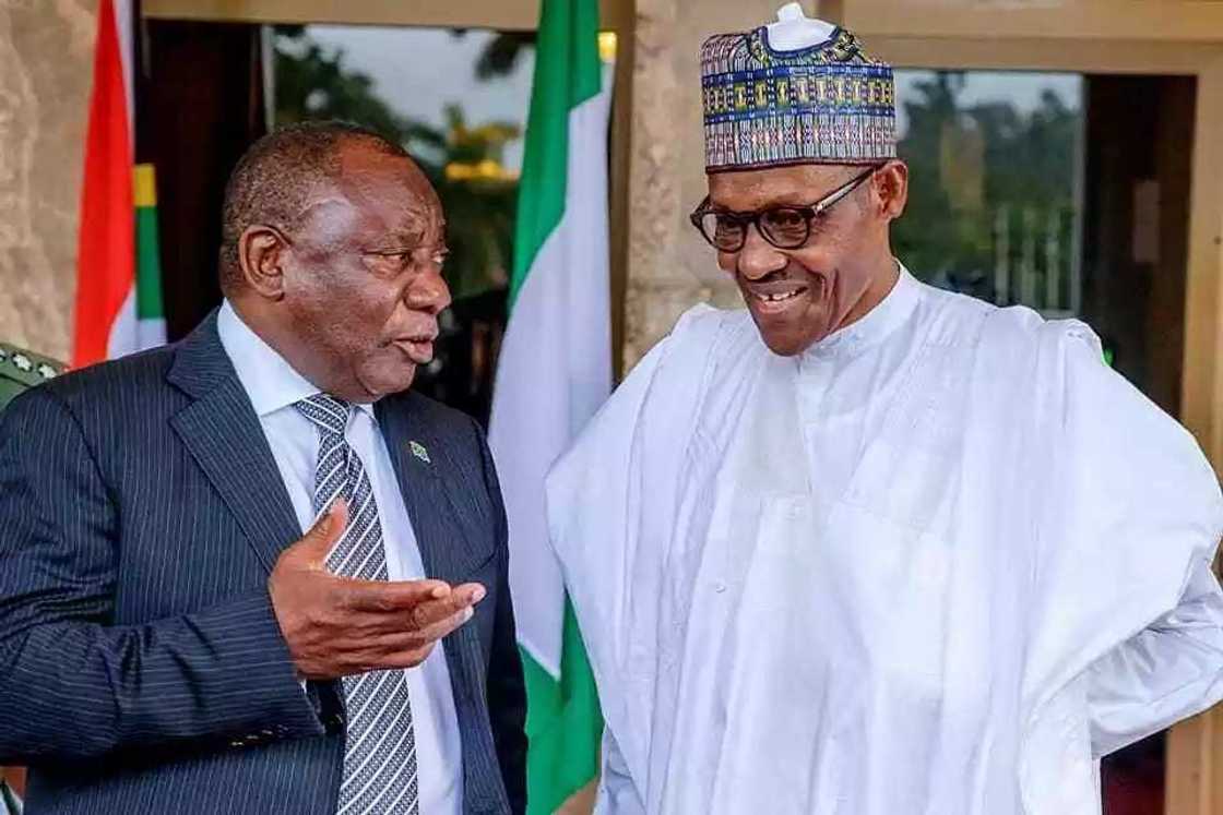 Buhari da shugaban kasar Afrika ta Kudu sun saka labule a fadar gwamnatin Najeriya, kalli hoto Buhari da shugaban kasar Afrika ta Kudu sun saka labule a fadar gwamnatin Najeriya, kalli hoto