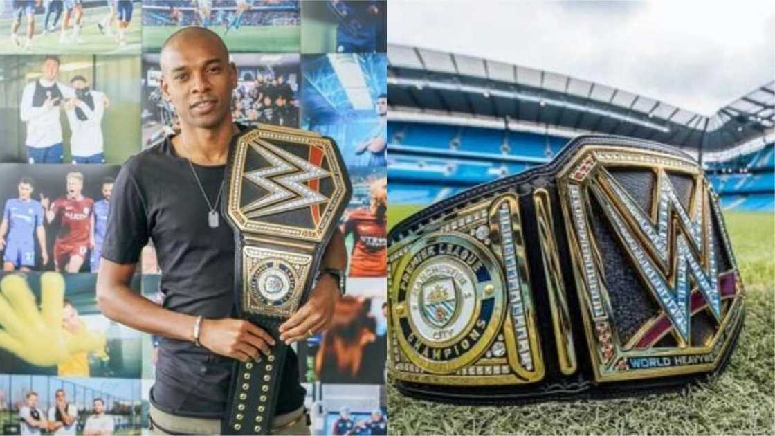 Manchester City receive title belt for winning the Premier League Manchester City receive title belt for winning the Premier League