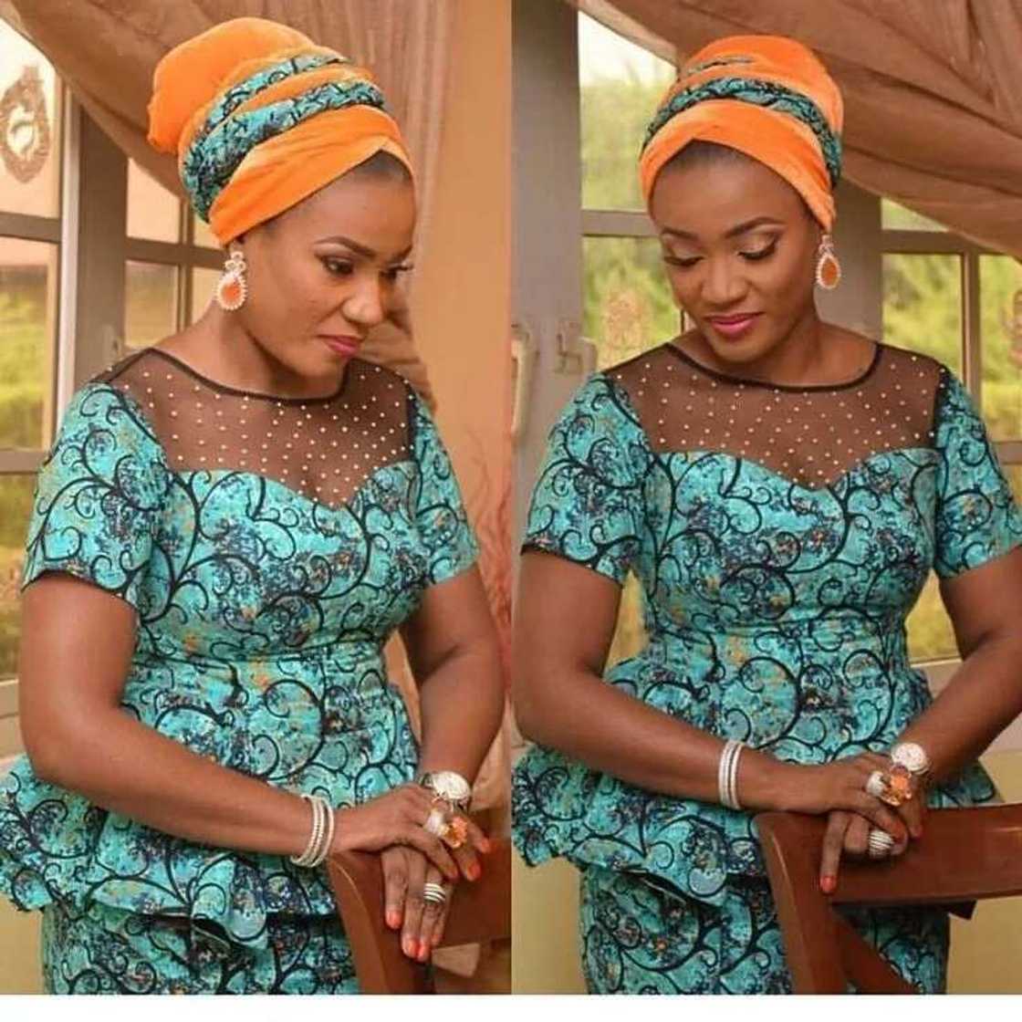 Ankara style with chiffon insert and beaded decor Ankara style with chiffon insert and beaded decor