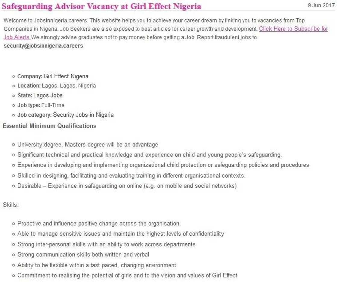 Safeguard Vacancy at the Girl Effect