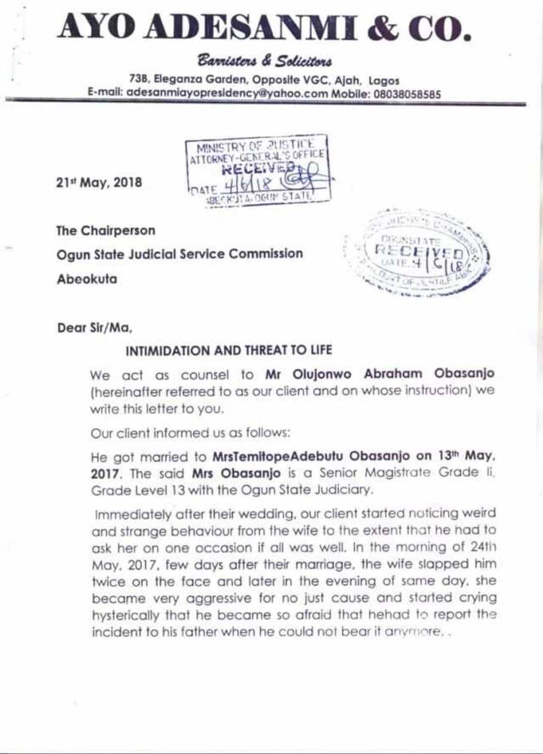 One year after their wedding, Olusegun Obasanjo’s son drags wife to court over domestic violence - Court documents reveal One year after their wedding, Olusegun Obasanjo’s son drags wife to court over domestic violence - Court documents reveal