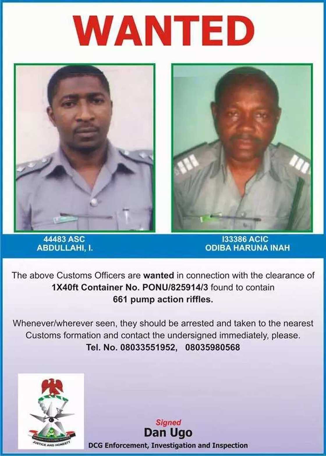Customs declares two of its officers wanted Customs declares two of its officers wanted