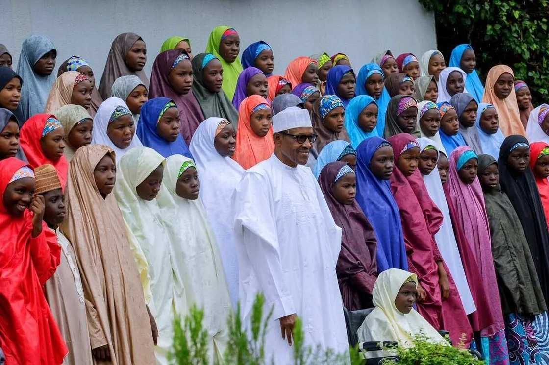 President Buhari receives Dapchi schoolgirls in Aso Rock