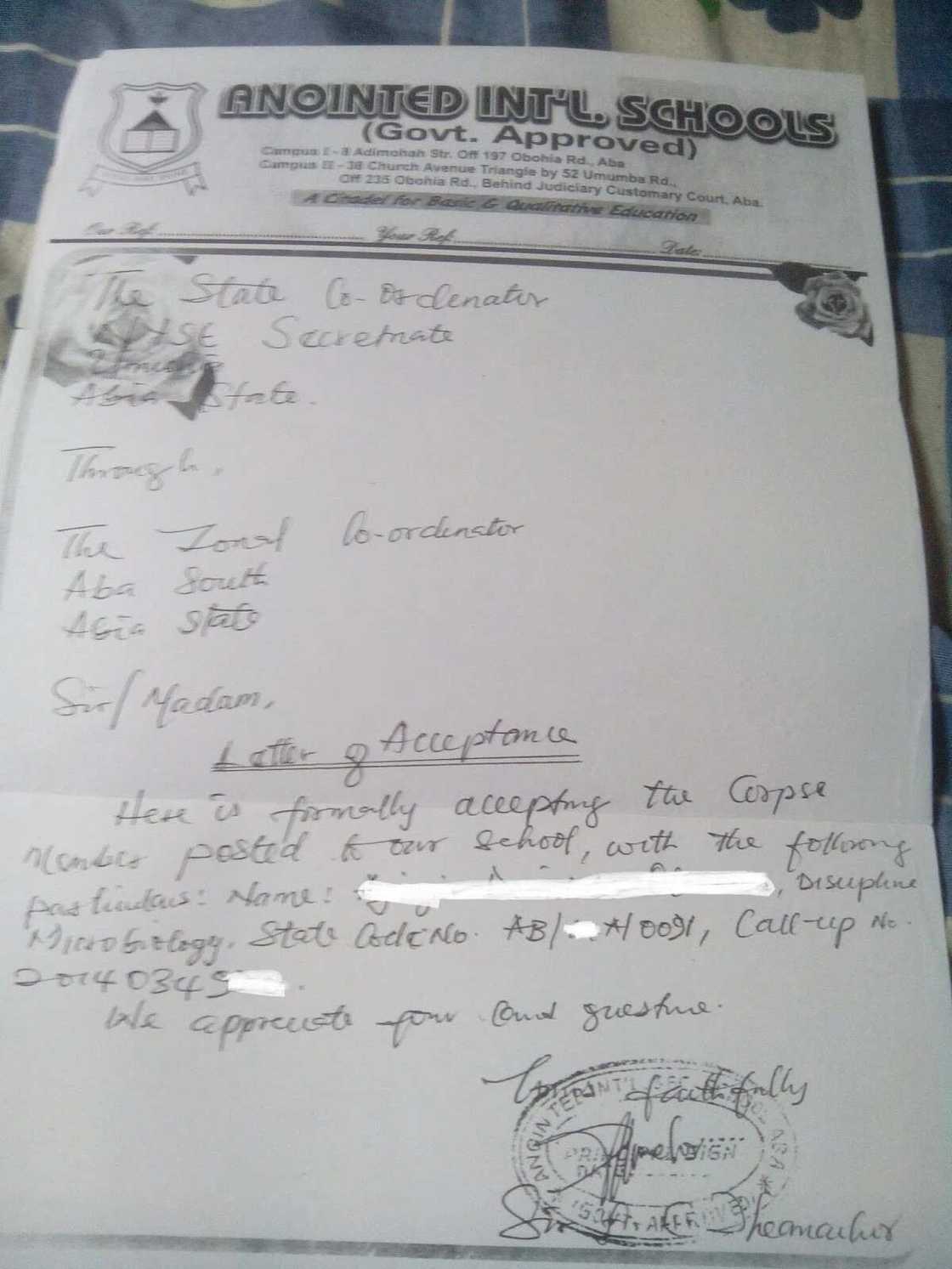 Acceptance letter format for NYSC Nigeria Acceptance letter format for NYSC Nigeria