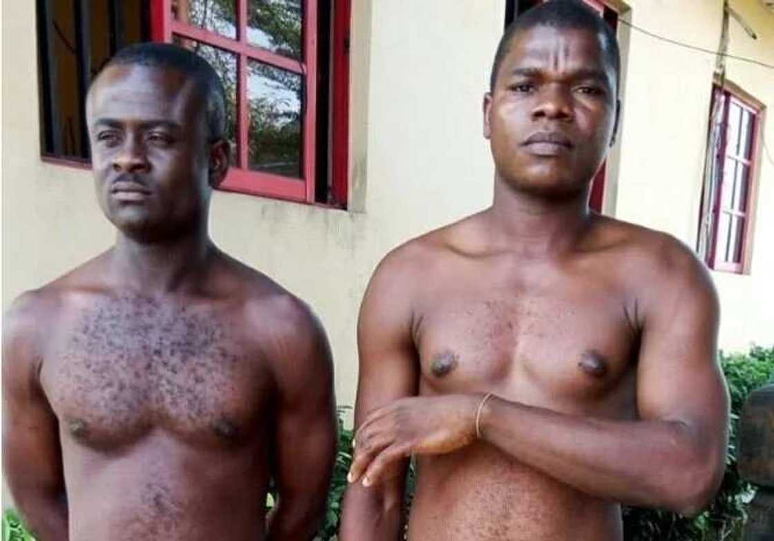 The men were arrested by police officers in Port Harcourt, Rivers state. Photo credit: The Nation The men were arrested by police officers in Port Harcourt, Rivers state. Photo credit: The Nation
