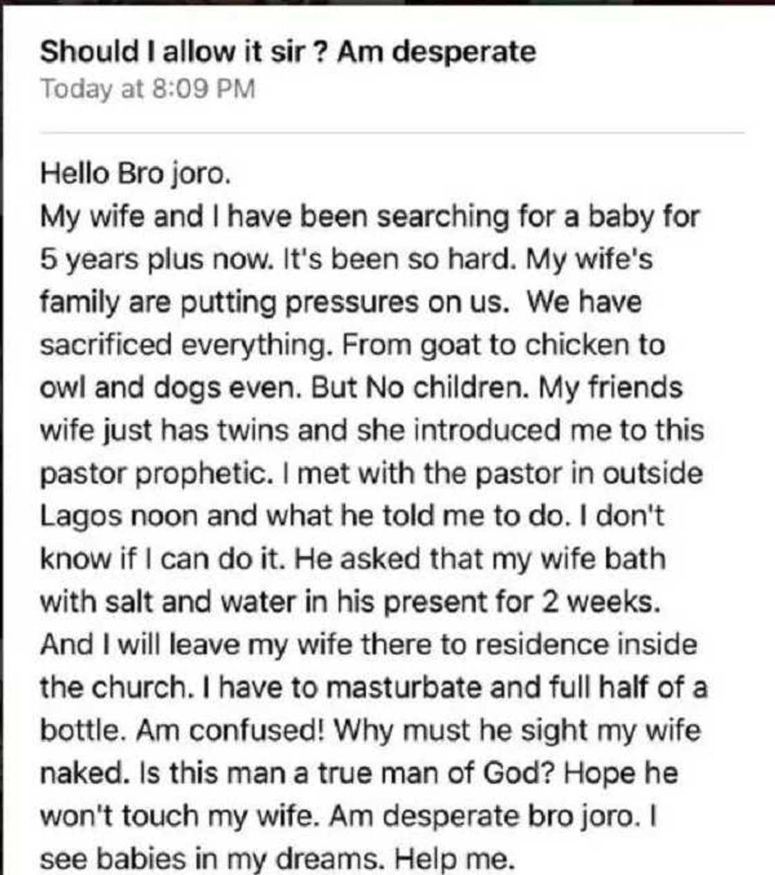 Lagos Pastor Demands to See Woman's N*kedness for 'Two Weeks' as Solution to Spiritual Problem Lagos Pastor Demands to See Woman's N*kedness for 'Two Weeks' as Solution to Spiritual Problem