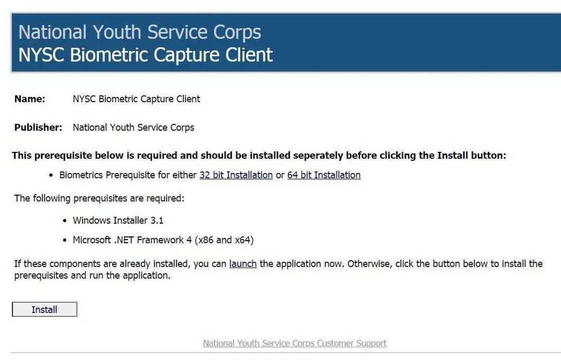 NYSC candidate biometric registration requirements