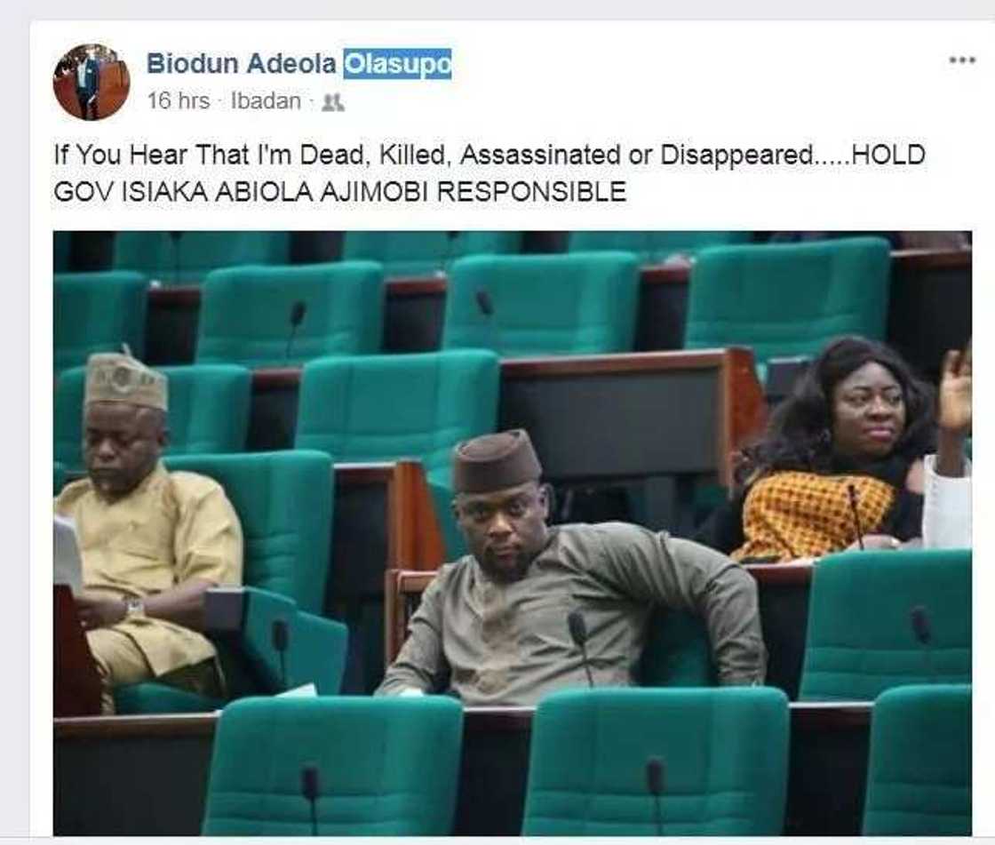 Hold Ajimobi responsible if I'm killed, House of Rep member cries out Hold Ajimobi responsible if I'm killed, House of Rep member cries out