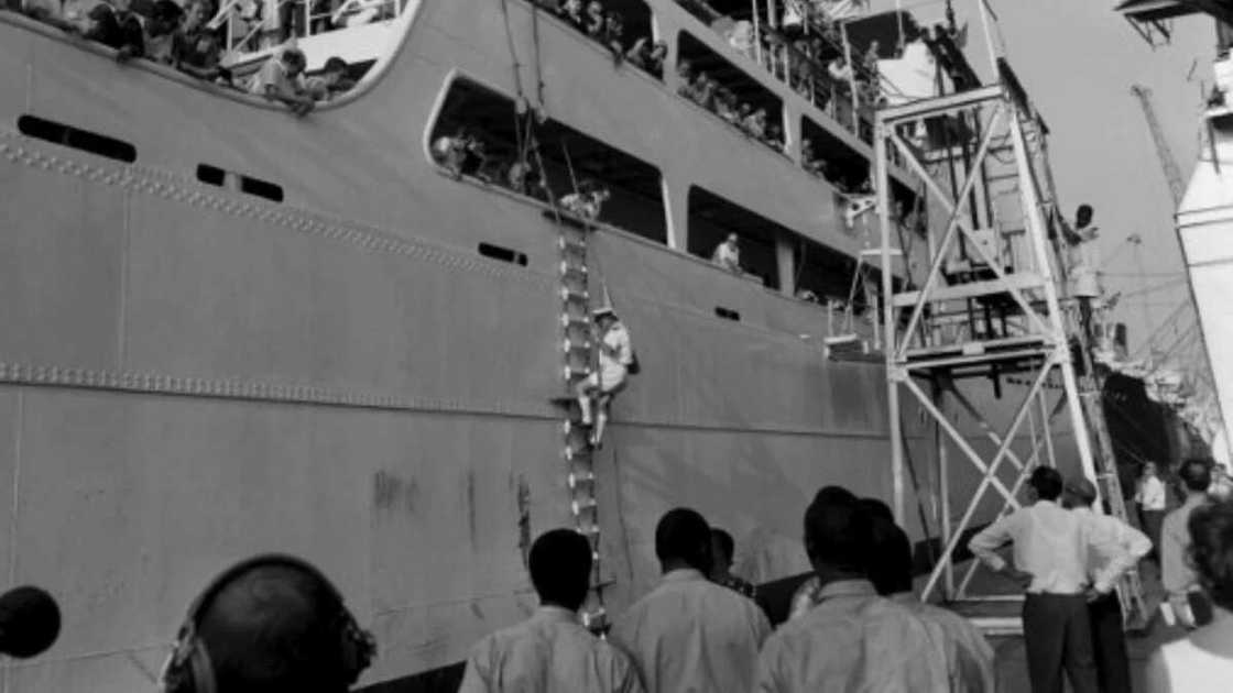 On July 24, 1967, European families prepare to be evacuated by boat from Port Harcourt On July 24, 1967, European families prepare to be evacuated by boat from Port Harcourt