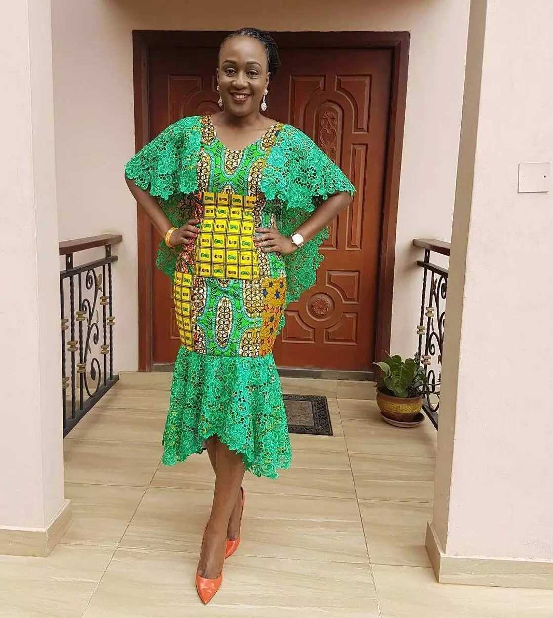 Ankara midi dress with green cord lace trim Ankara midi dress with green cord lace trim