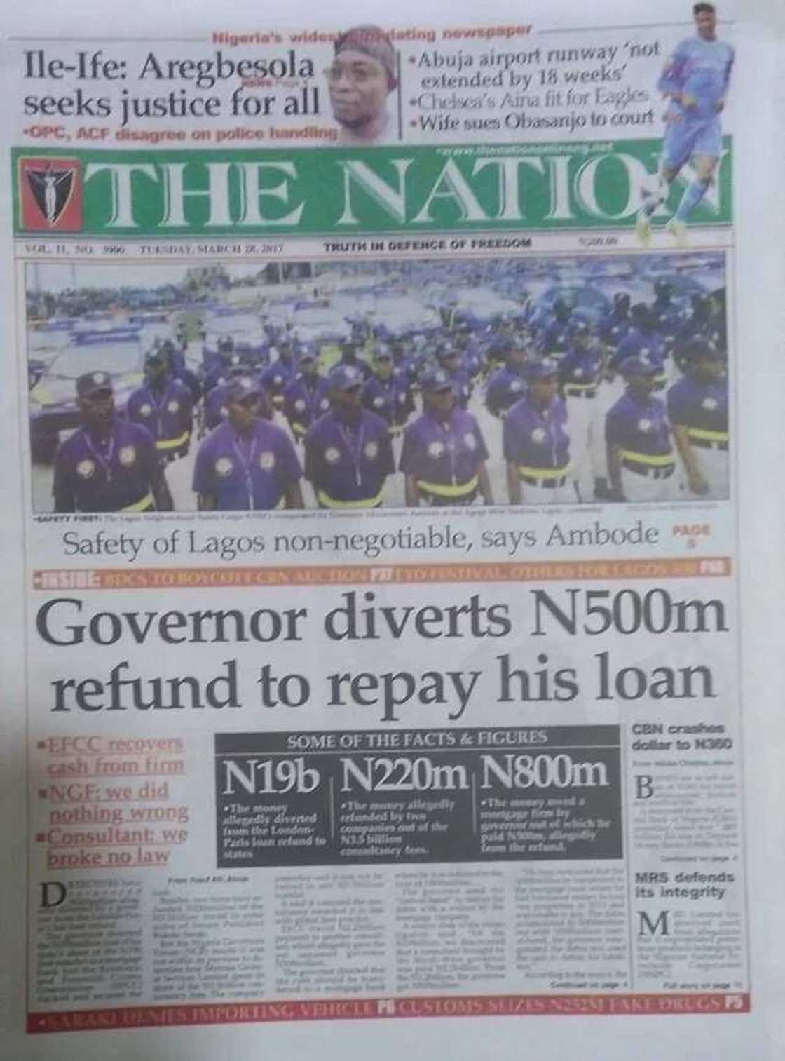 Newspaper review: Governor diverts N500m refund to repay his loan Newspaper review: Governor diverts N500m refund to repay his loan
