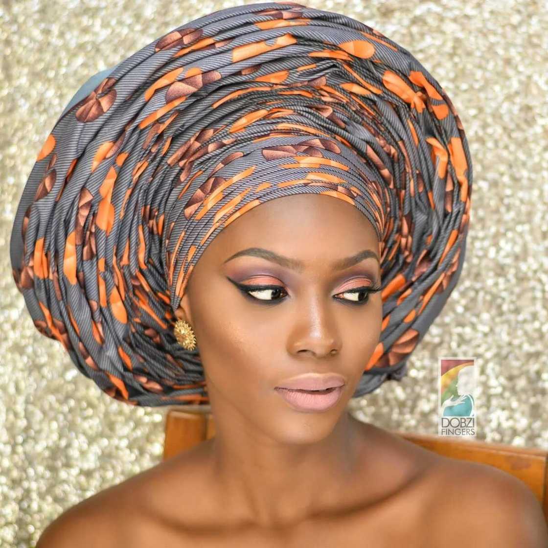 grey gele with ankara