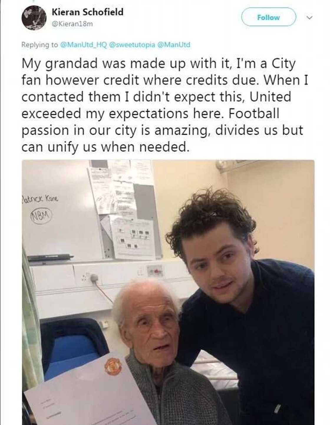 Jose Mourinho sends heartfelt letter to 94-year-old Manchester United fan