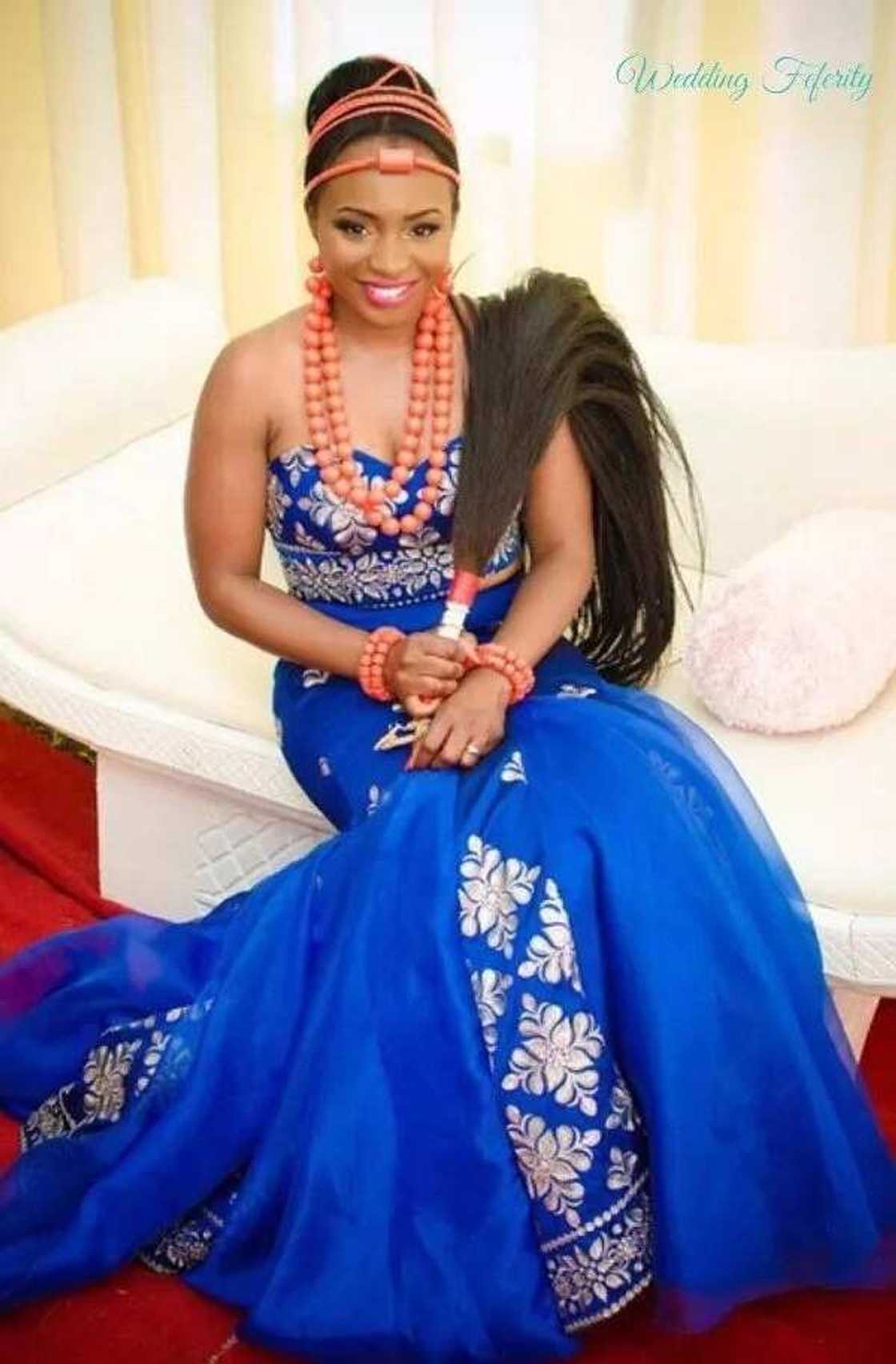 Igbo traditional wedding attire for the bride - rich blue Igbo traditional wedding attire for the bride - rich blue