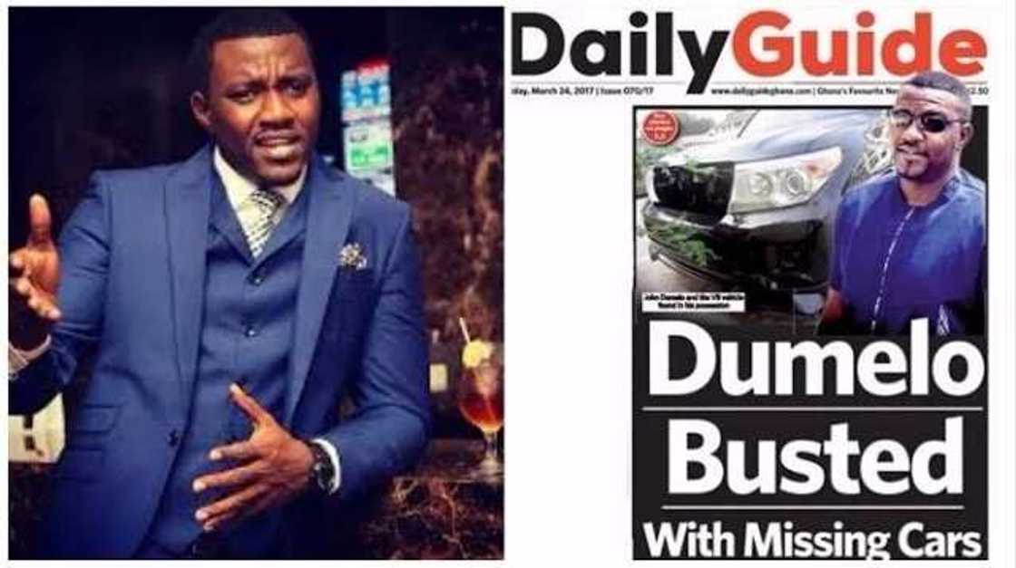 John Dumelo: Ghanaian actor allegedly caught with 2 missing government vehicles John Dumelo: Ghanaian actor allegedly caught with 2 missing government vehicles