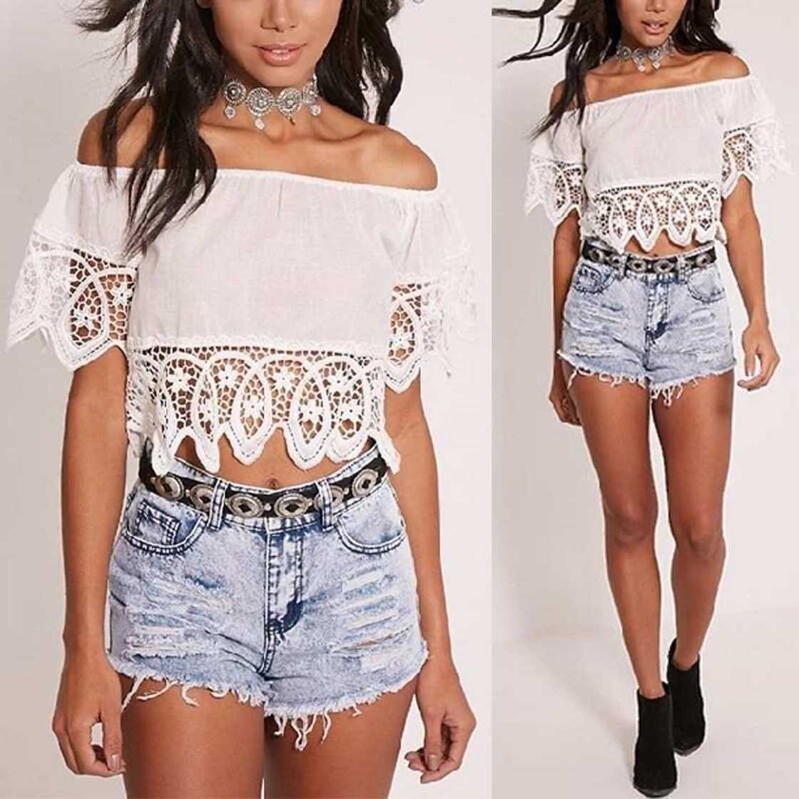 White lace blouse and shorts White lace blouse and shorts