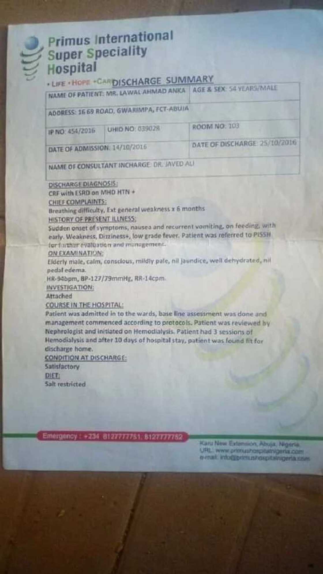 Neman Taimakon Al’umma: Mallam Lawali Ahmad Anka na fama da cutar koda Neman Taimakon Al’umma: Mallam Lawali Ahmad Anka na fama da cutar koda