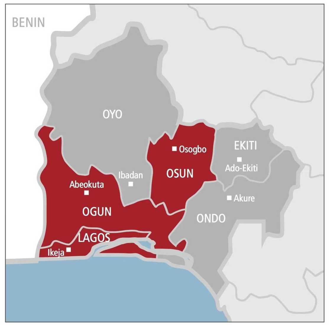 Map showing South West Nigeria Map showing South West Nigeria