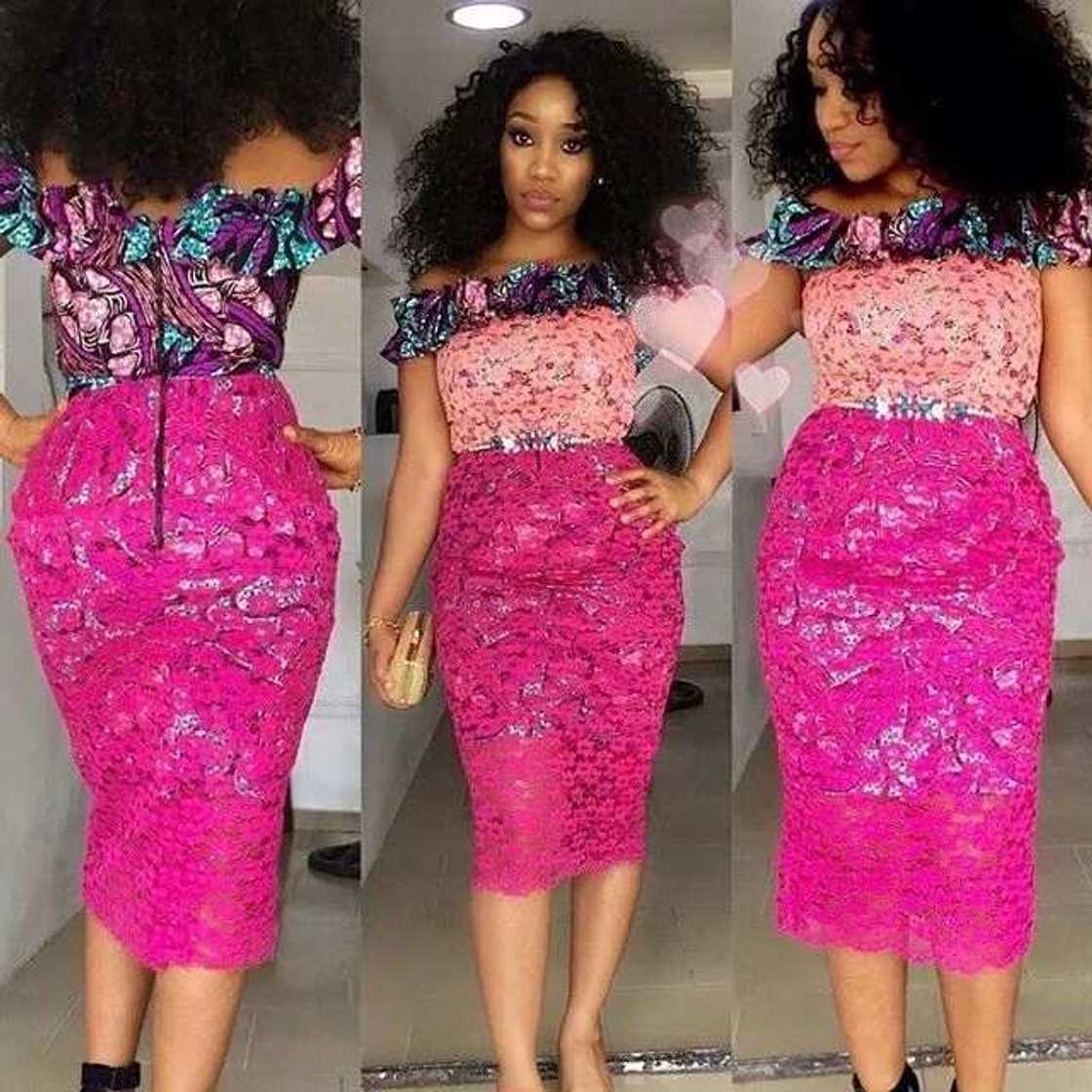 Ankara dresses with mix colored lace