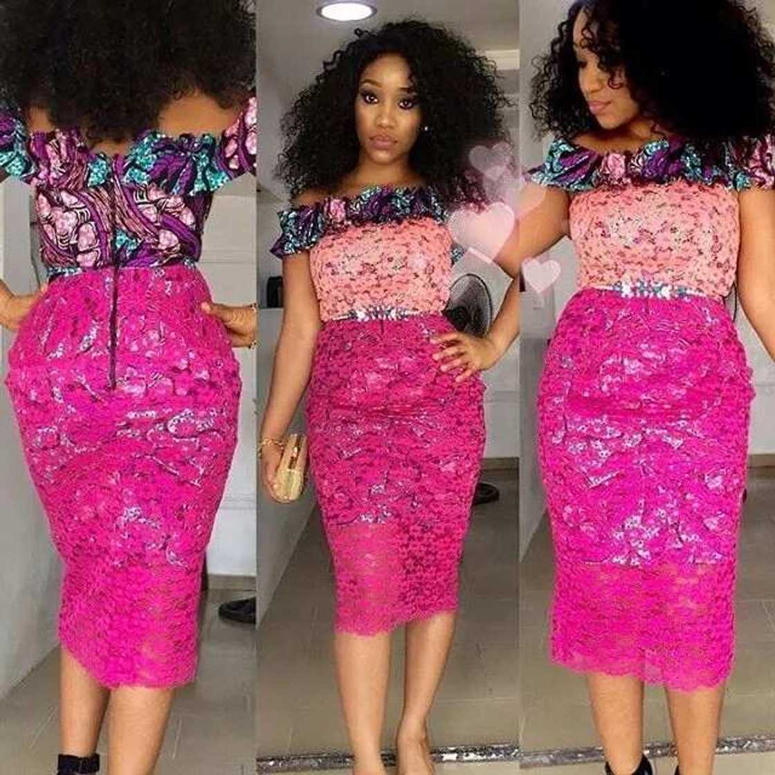 Ankara dresses with mix colored lace Ankara dresses with mix colored lace