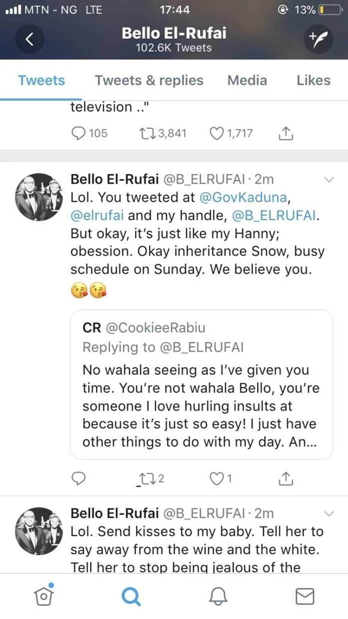 Bari yaro bari yaro: Yaron El-Rufai da jikar Isiyaku sun yi kaca kaca da juna Bari yaro bari yaro: Yaron El-Rufai da jikar Isiyaku sun yi kaca kaca da juna