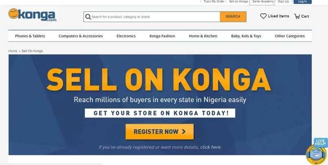 Konga seller registration page