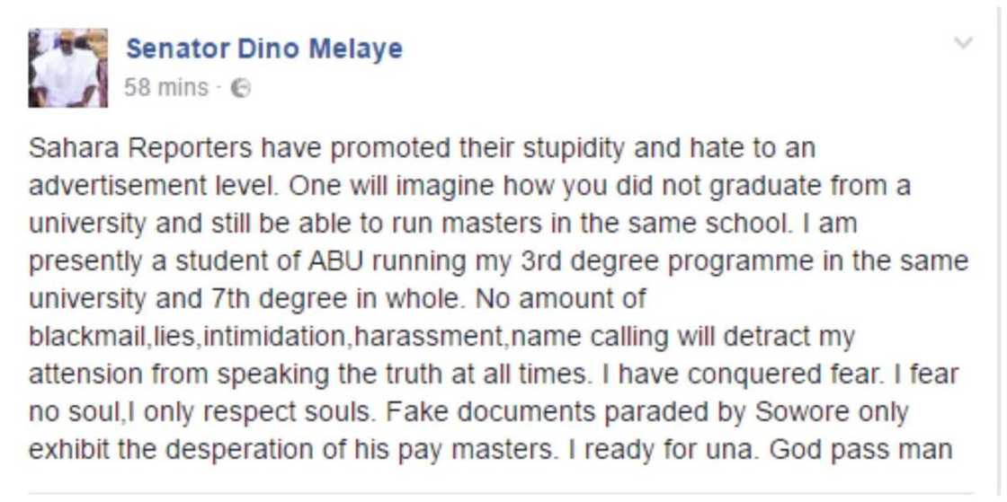 Dino Melaye Reacts To Claim That He Didn't Graduate From ABU Zaria By SR