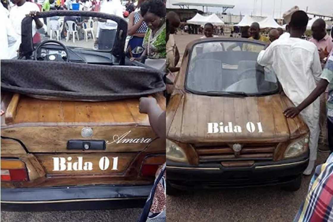 Talented Nigerian man constructs a car from wood (photos) Talented Nigerian man constructs a car from wood (photos)