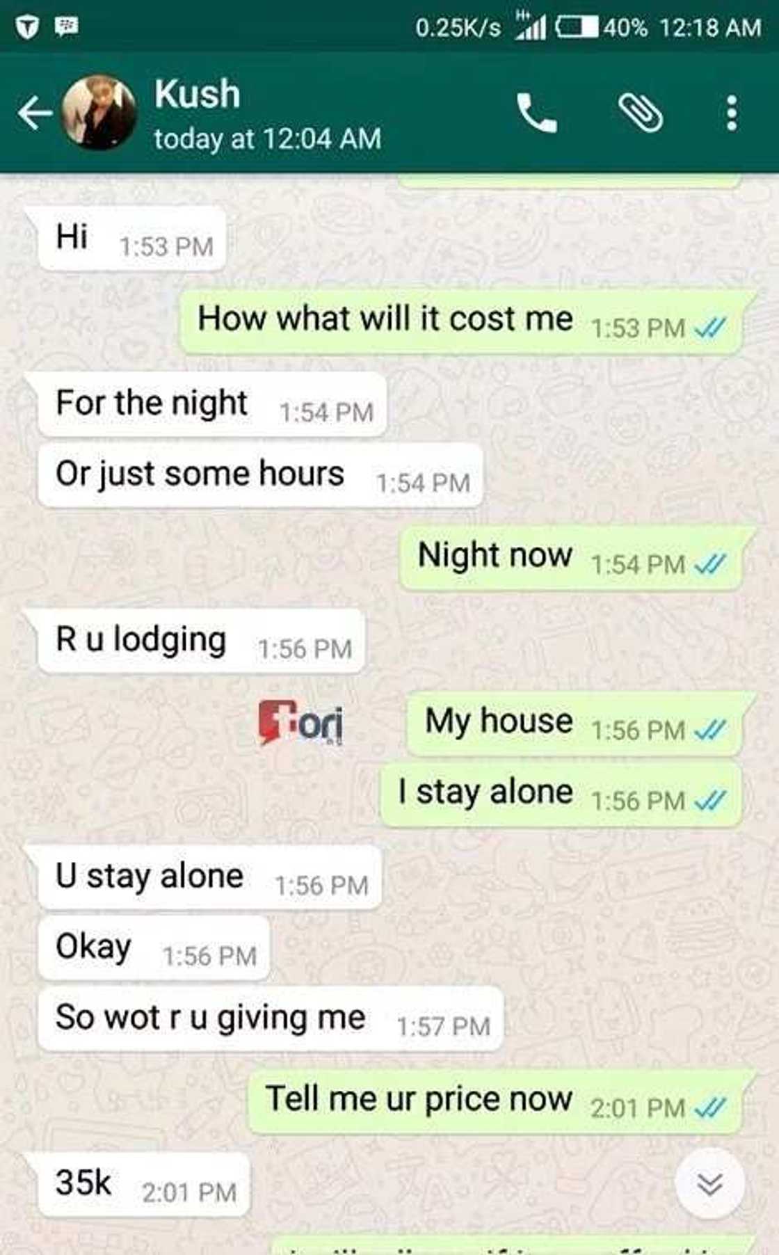 See this leaked conversation between a runs girl and a client