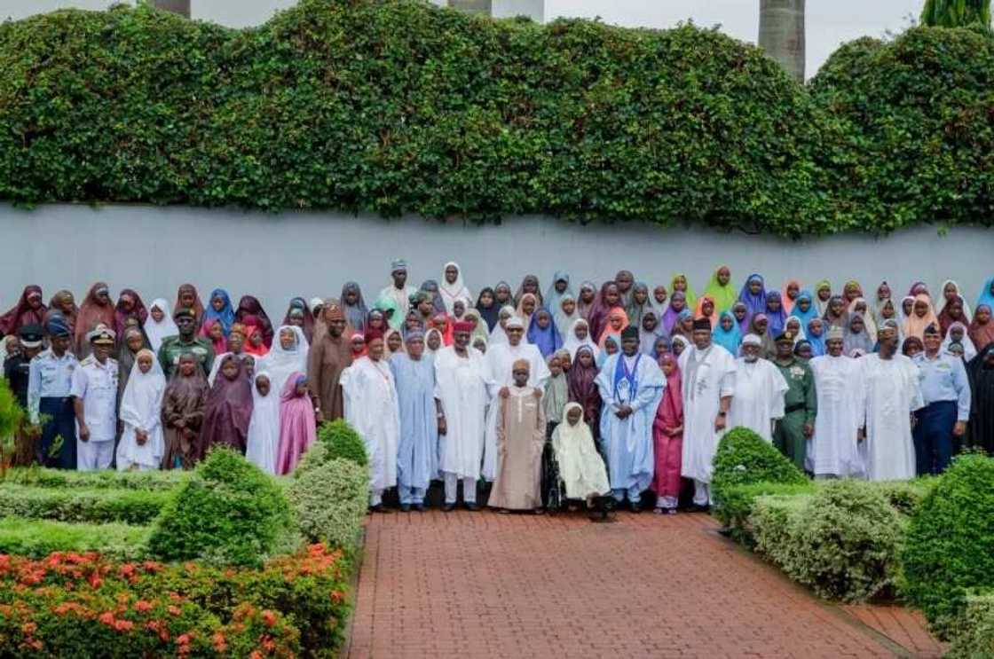 President Buhari receives Dapchi schoolgirls in Aso Rock