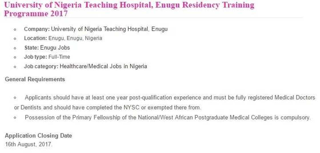 Health jobs at the Nigerian University of the Teaching Hospital