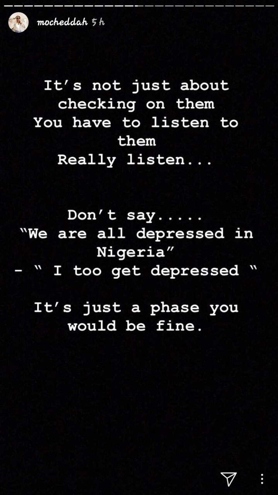 Mocheddah shares piece on how to cope with mechanism, reveals how she suffered depression for over 4 years