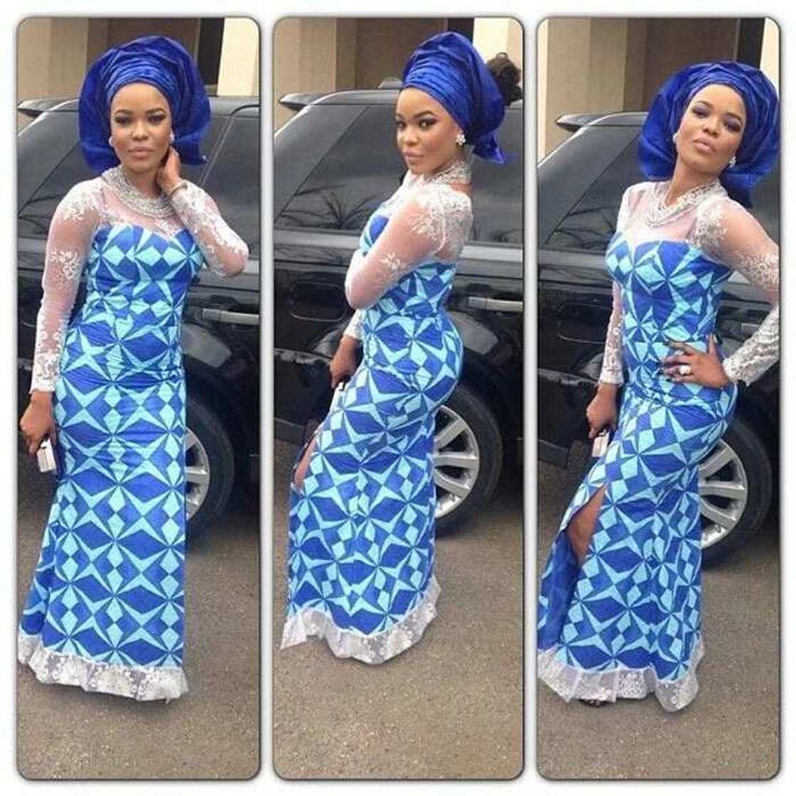 Ankara maxi dress with white French lace trim Ankara maxi dress with white French lace trim
