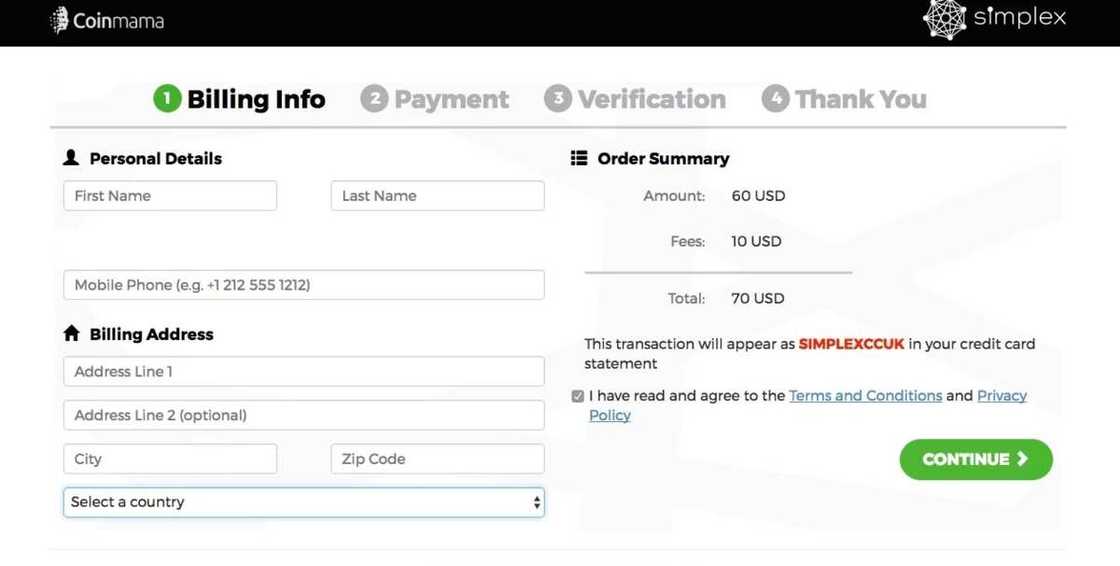 Billing address in online payment