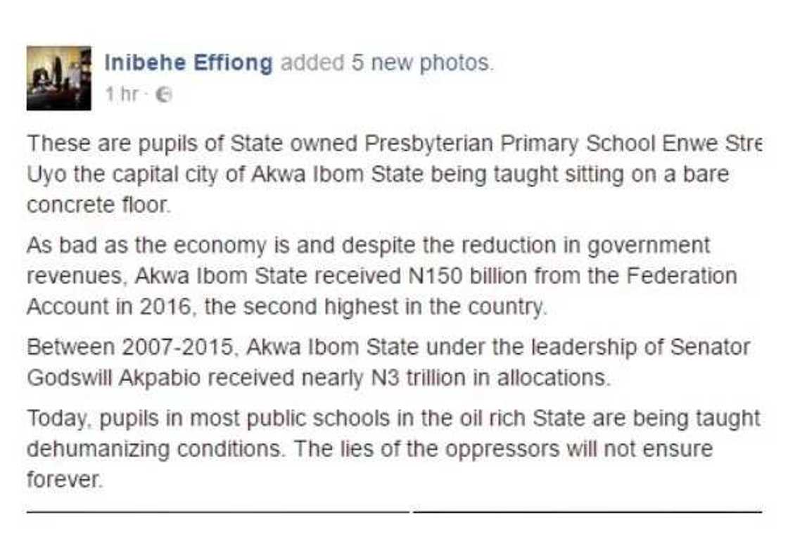 National shame? Primary school pupils of oil rich Nigerian state allegedly sit on bare floor for lecture