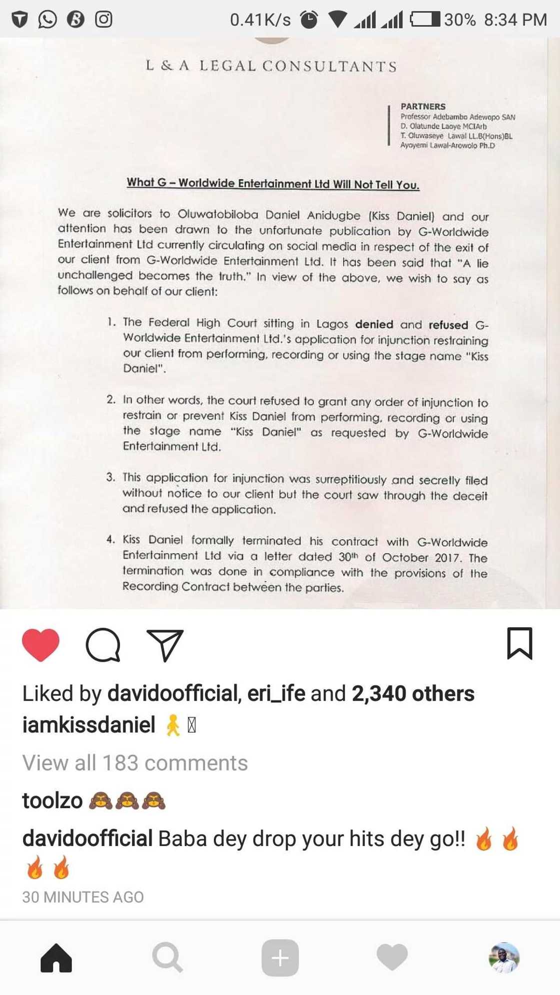 Kiss Daniel explains why G-Worldwide cannot sue him, Davido offers support Kiss Daniel explains why G-Worldwide cannot sue him, Davido offers support