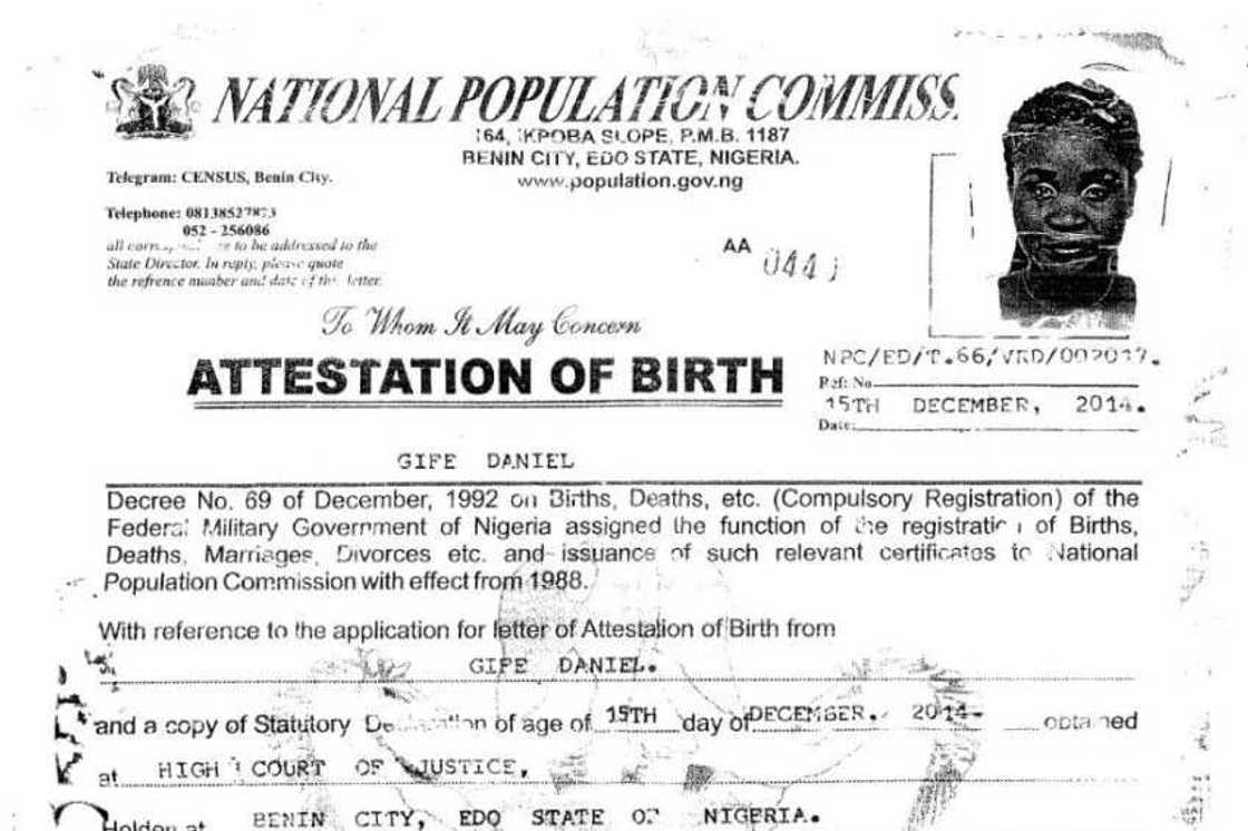Attestation of Birth Attestation of Birth