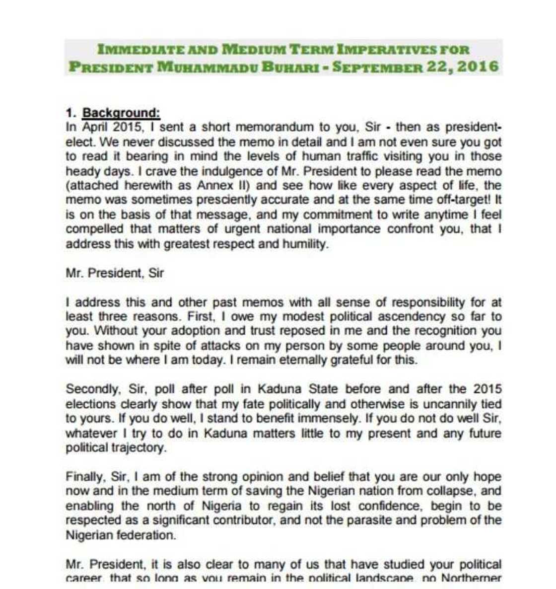 El-Rufai sends an explosive memo to President Buhari El-Rufai sends an explosive memo to President Buhari