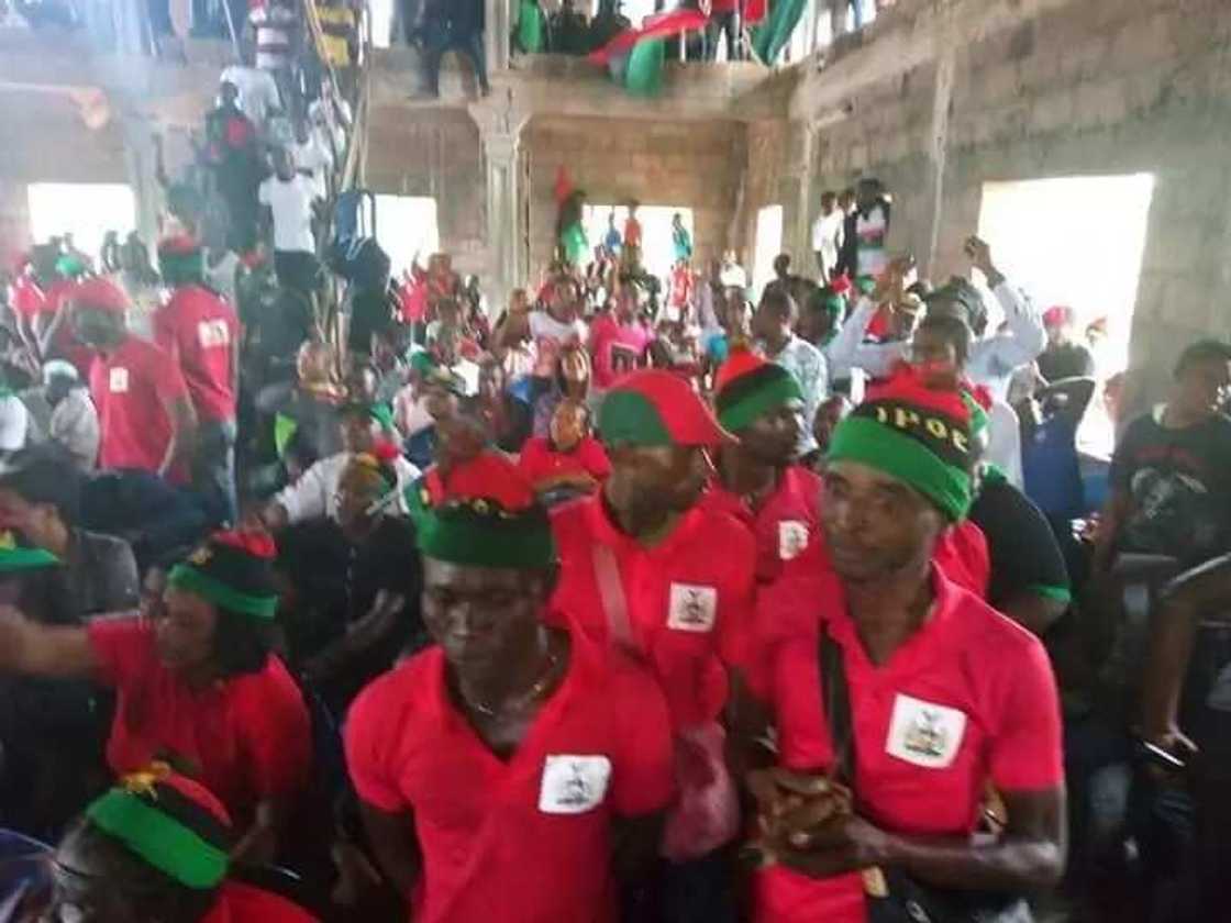 The IPOB leader was massively received in the state. Photo credit: Nnenna Ibe The IPOB leader was massively received in the state. Photo credit: Nnenna Ibe