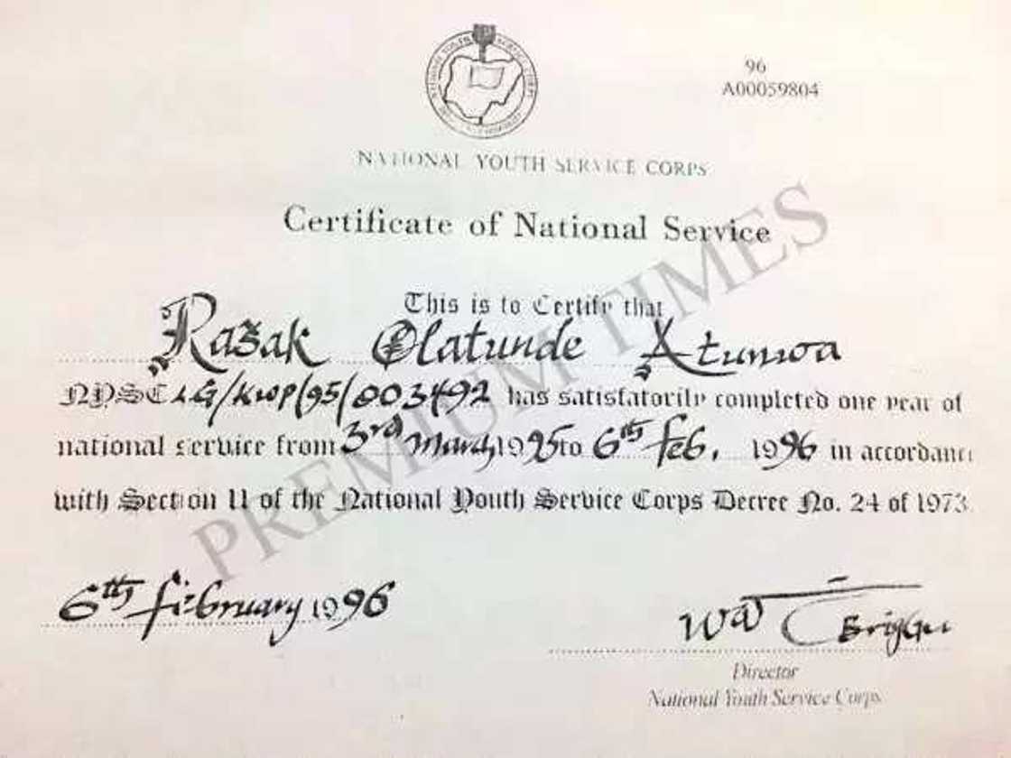 Takardun bogi: Razak Atunwa bai yi bautar kasa na NSYC ba Takardun bogi: Razak Atunwa bai yi bautar kasa na NSYC ba