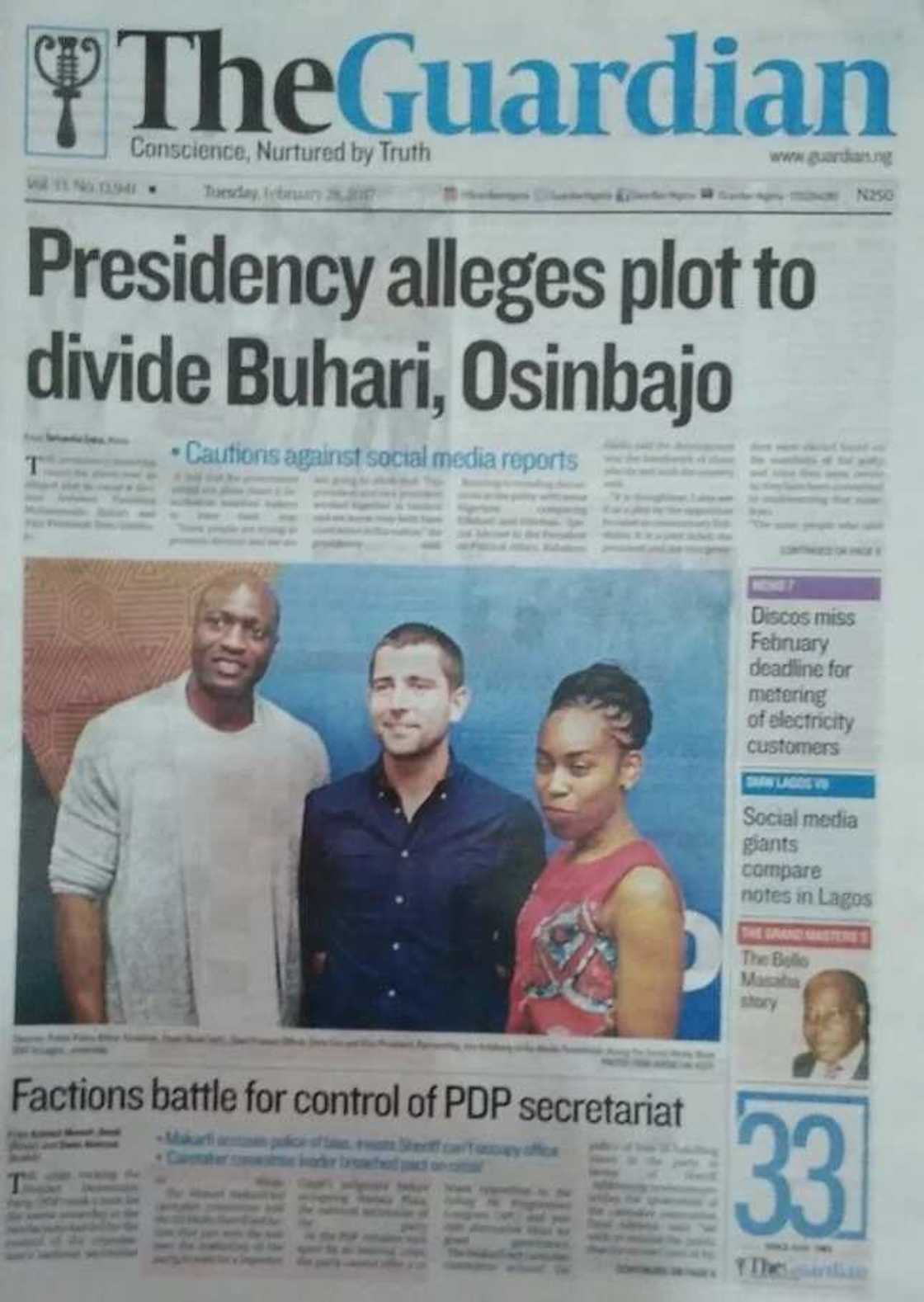 Newspaper review: Presidency alleges plot to divide Buhari, Osinbajo Newspaper review: Presidency alleges plot to divide Buhari, Osinbajo
