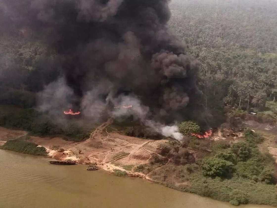 Air Force gunship destroys illegal refineries in the Niger Delta Air Force gunship destroys illegal refineries in the Niger Delta