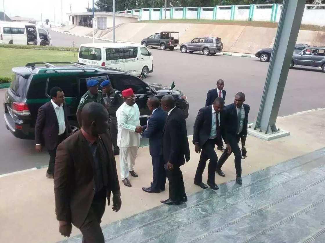 Ike Ekweremadu, deputy senate president arrives Enugu Government House, venue of the south east governors meeting. Photo credit: Nwaze Francis Ike Ekweremadu, deputy senate president arrives Enugu Government House, venue of the south east governors meeting. Photo credit: Nwaze Francis