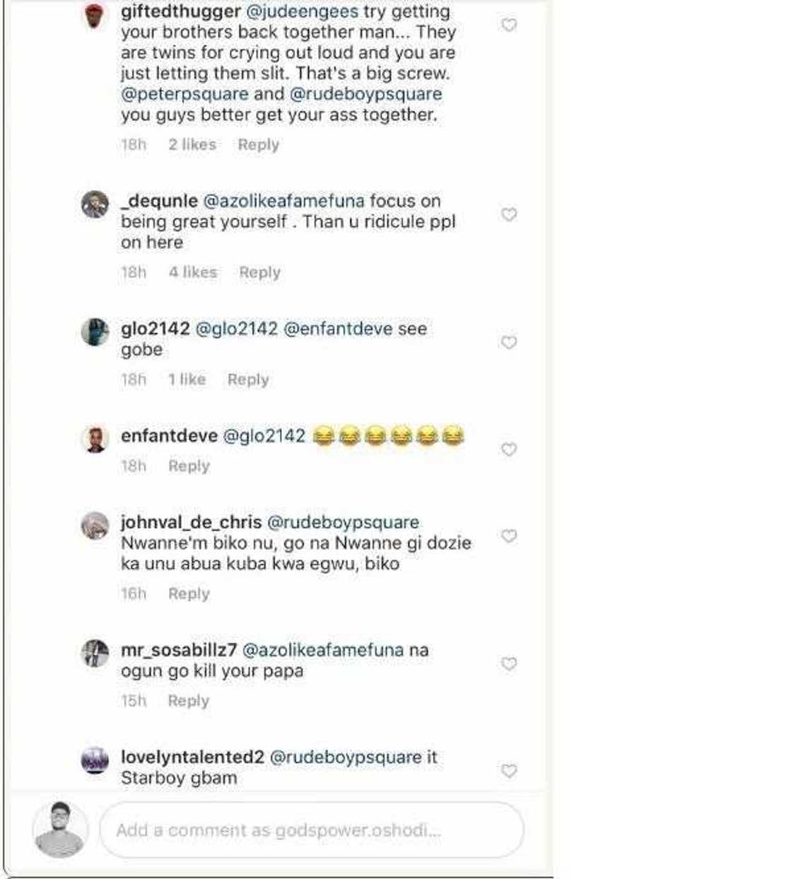 Fans slam Jude Okoye over the break of the Psquare after he commented on Wizkid's post