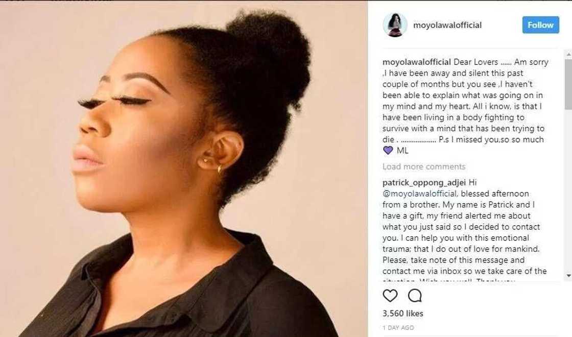 Moyo Lawal responds to rumours that she wanted to take her own life Moyo Lawal responds to rumours that she wanted to take her own life