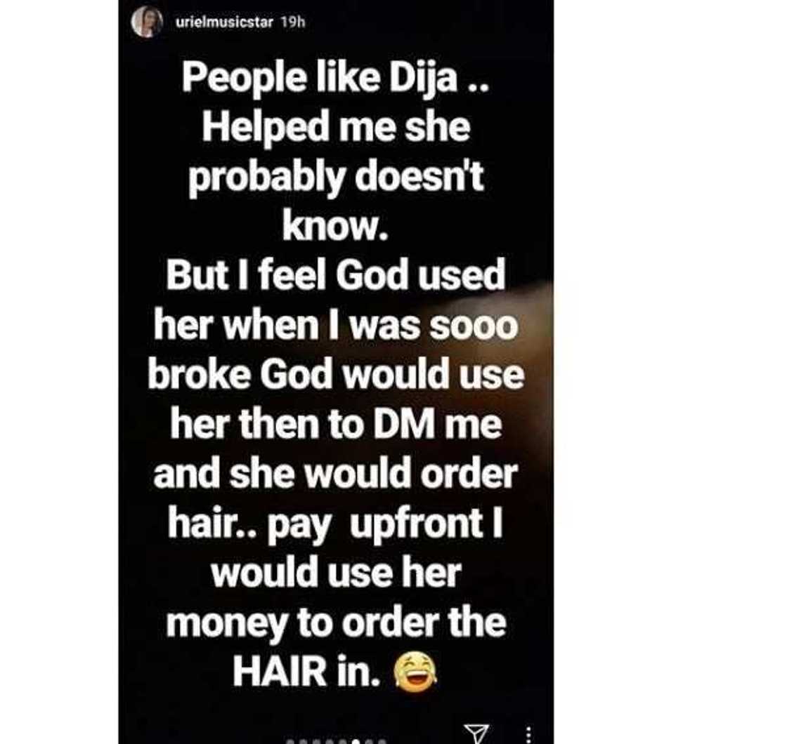 BBNaija’s Uriel shares how God used Mavin singer Dija to lift her up when she was down BBNaija’s Uriel shares how God used Mavin singer Dija to lift her up when she was down