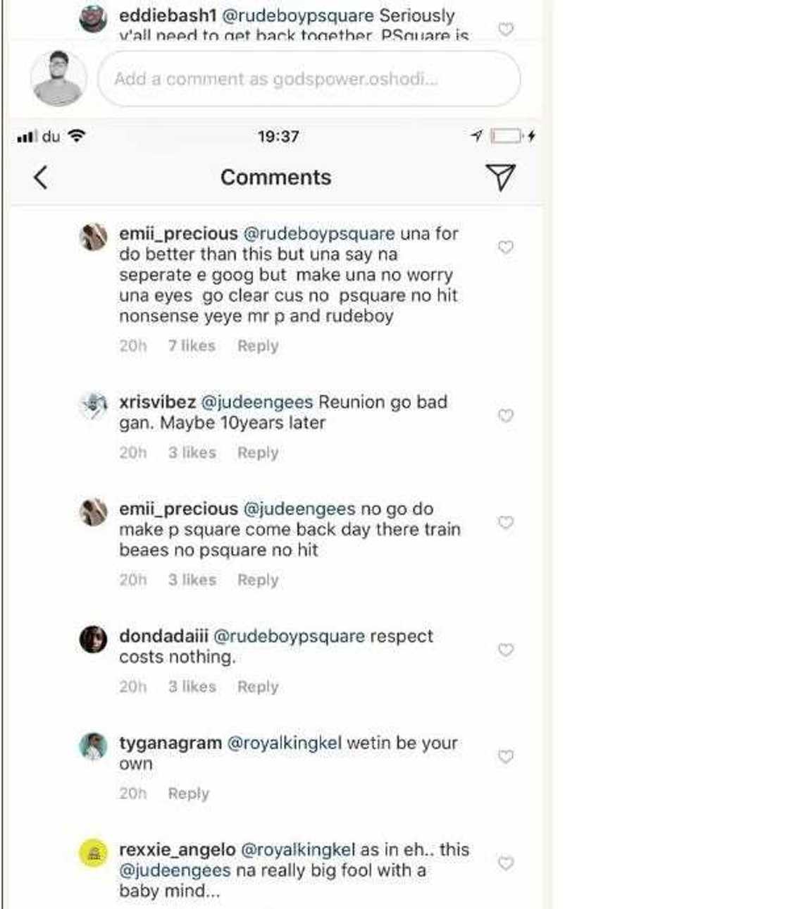 Fans slam Jude Okoye over the break of the Psquare after he commented on Wizkid's post Fans slam Jude Okoye over the break of the Psquare after he commented on Wizkid's post