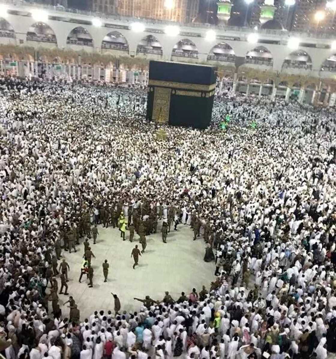 Jami'an tsaro yayin yiwa masu dawafi shinge da kare su wajen kaiwa ga Matashin Jami'an tsaro yayin yiwa masu dawafi shinge da kare su wajen kaiwa ga Matashin