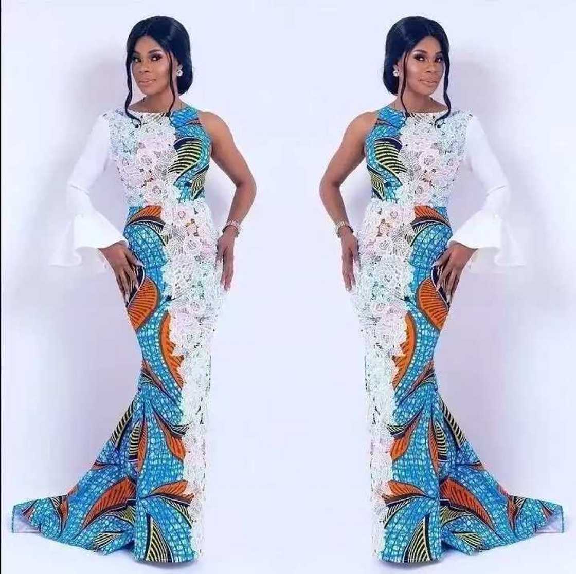 Ankara gown with white lace